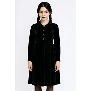 Black Velvet Button Down Midi Dress Coldwater Creek Soft Whimsey Goth Grunge M